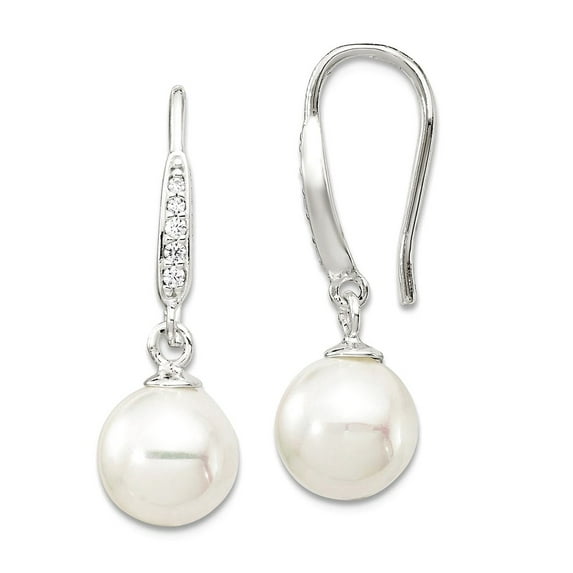 925 Sterling Silver Cubic Zirconia and Simulated Shell Pearl Dangle Earrings 26mm long Dangle Earring for Women