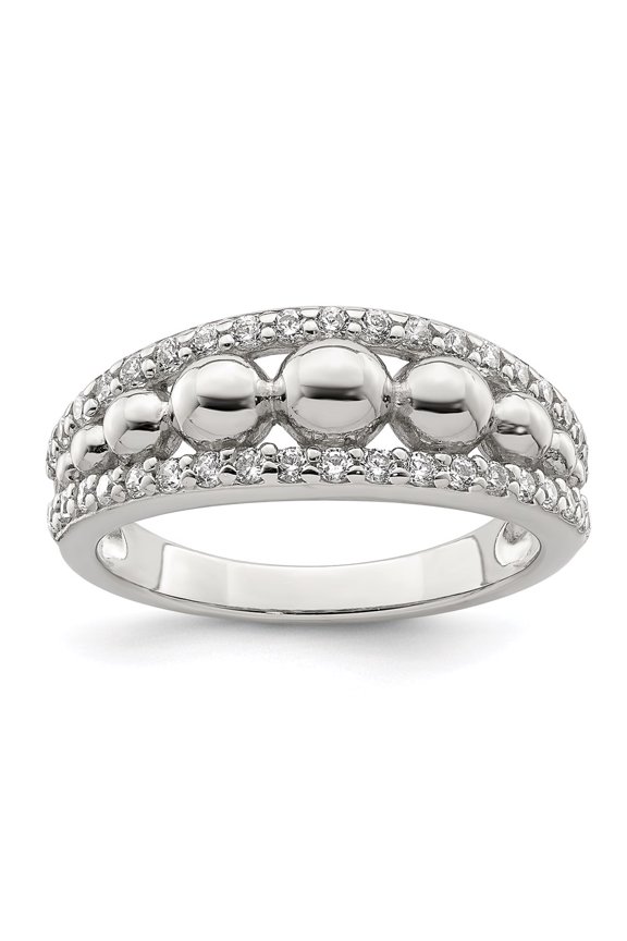 925 Sterling Silver Cubic Zirconia with Beads Ring Fine Jewelry For Women Gifts For Her, Size 7