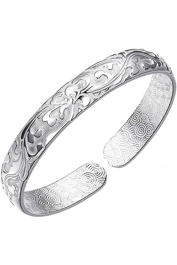925 Silver Plating Cuff Bangle Bracelets Adjustable Jewelry Fashion Simple Open Bangles Cuff Jewelry for Women Mom Wife Mothers Day Valentine Gift