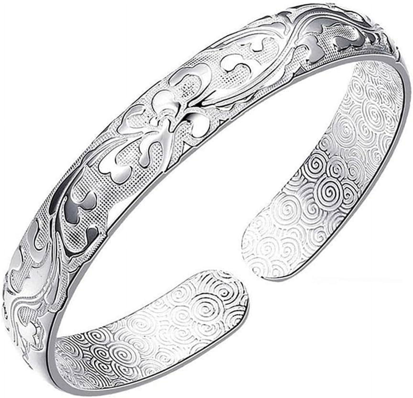 925 Sterling Silver Cuff Bangle Bracelets Adjustable Jewelry
