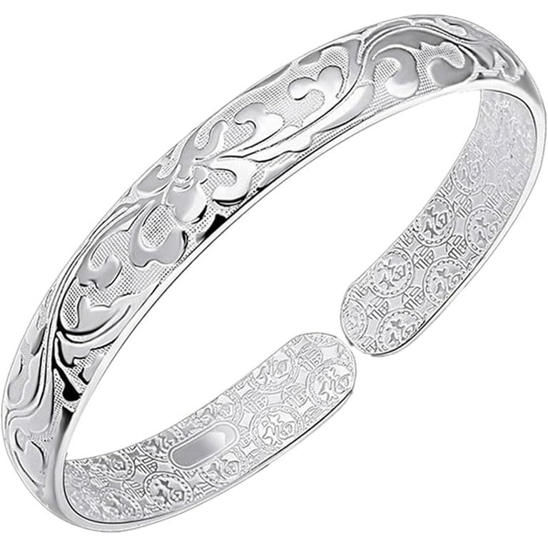 925 Sterling Silver Cuff Bangle Bracelets Adjustable Jewelry