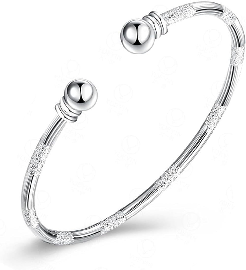 925 Sterling Silver Cuff Bangle Bracelets Adjustable Jewelry