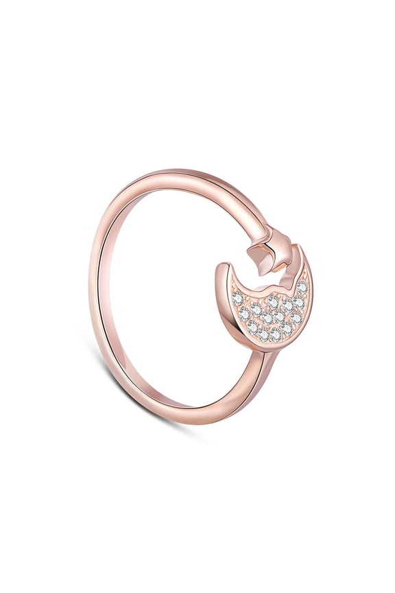 925 Sterling Silver Cuff Rings Open Rings with Moon & Star and Cubic Zirconia Rose Gold Size 5 15.5mm DIY