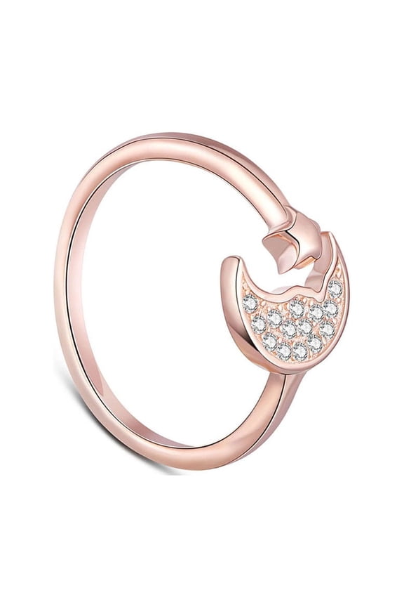 925 Sterling Silver Cuff Rings Open Rings with Moon Star and Cubic Zirconia Rose Gold Size 5 15.5mm for DIY