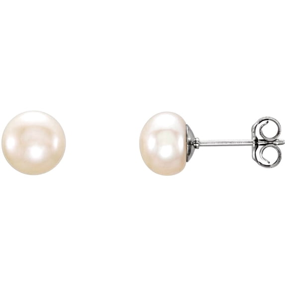 925 Sterling Silver Cultured White Freshwater Pearl 6.0-7mm Polished Freshwater Cultured Pearl Earrings Stud Earring for