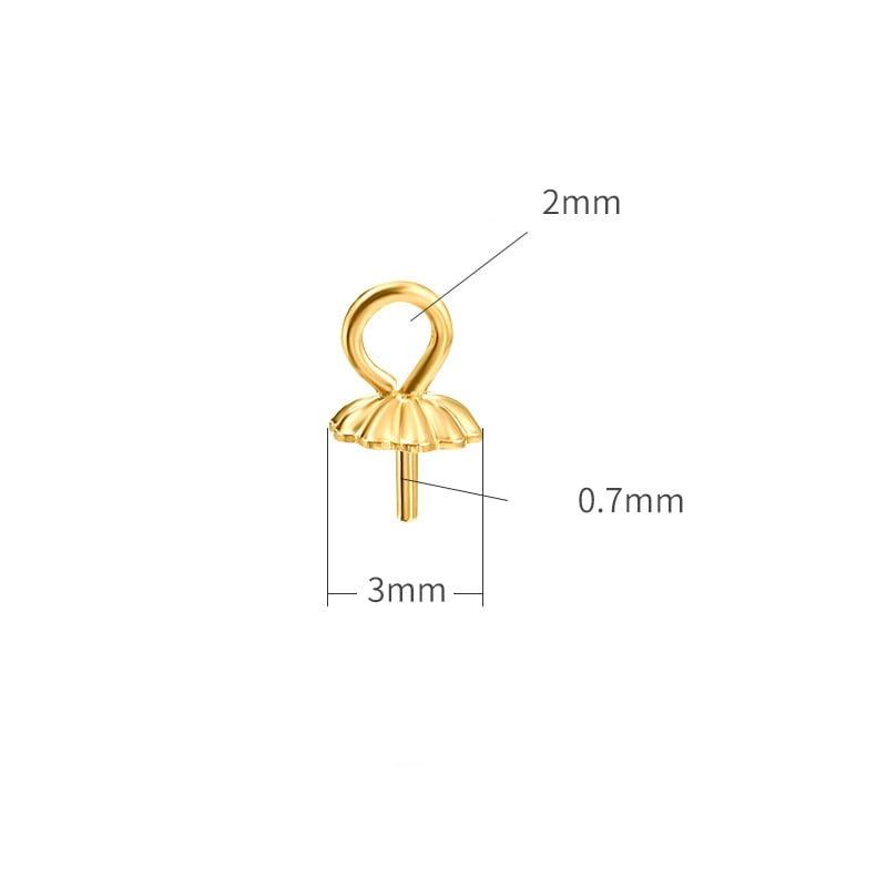 925 Sterling Silver Cup Peg Bails for Half Drilled Beads Golden 3mm Hole: 2mm Pin: 0.7mm