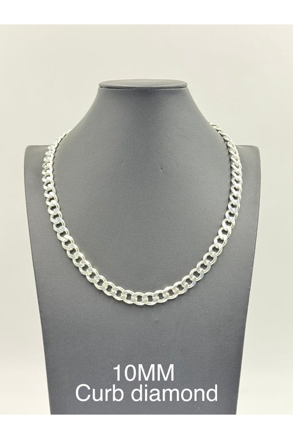925 Sterling Silver Curb DC Chain Necklace 10mm 24" Italy