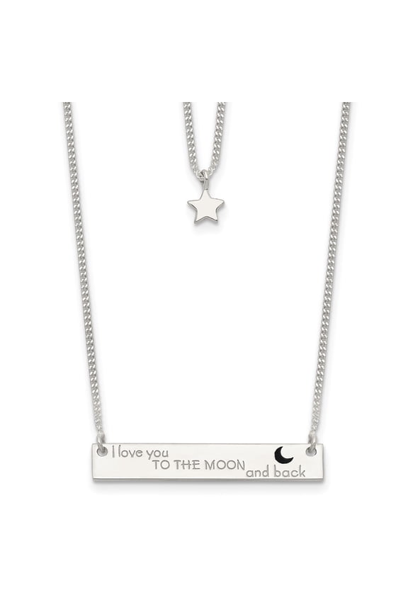 925 Sterling Silver Curb Necklace with Pendants Chain Enameled Moon and Back 2-Strand Bar 16 inch 1.1 mm