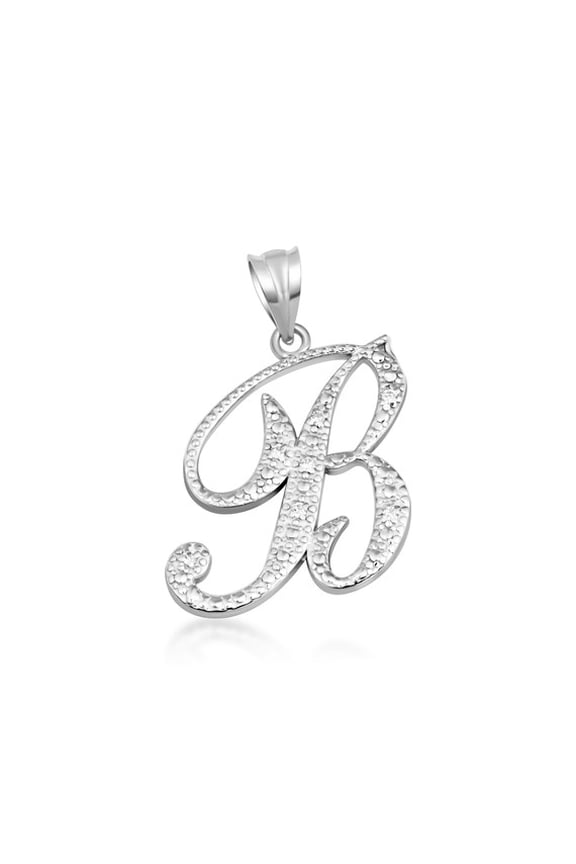 .925 Sterling Silver Cursive Letter Script "B" CZ Initial Pendant Necklace(Pendant Only)