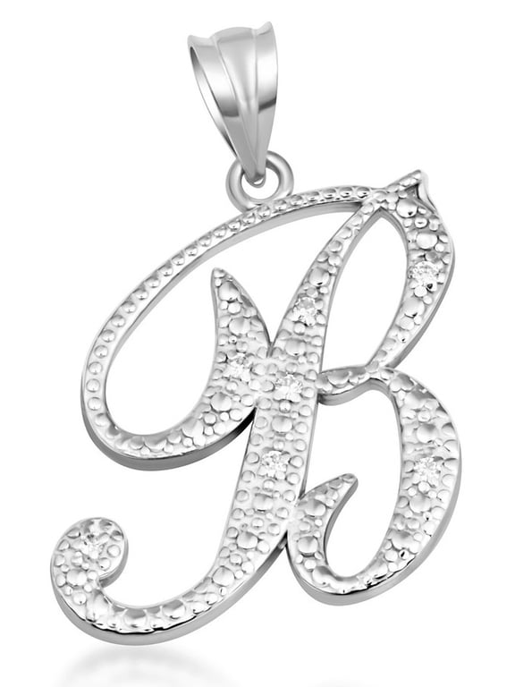 .925 Sterling Silver Cursive Letter Script "B" CZ Initial Pendant Necklace with 22" Chain