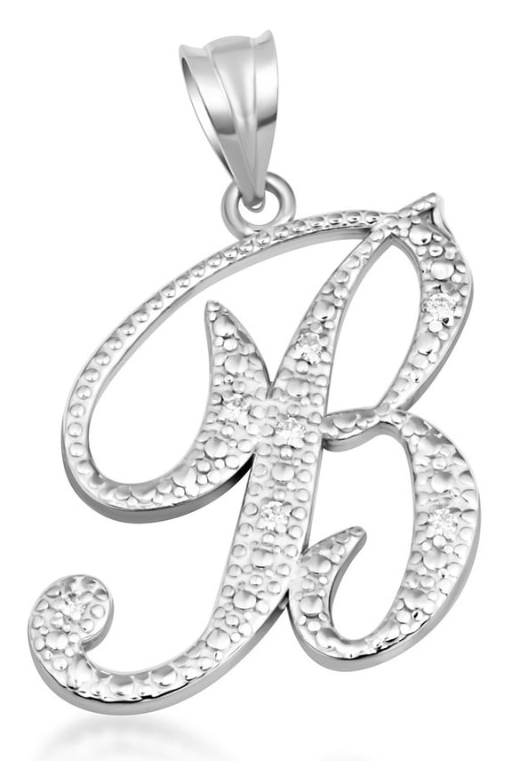 .925 Sterling Silver Cursive Letter Script "B" CZ Initial Pendant Necklace with 22" Chain