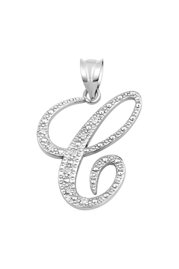 .925 Sterling Silver Cursive Letter Script "C" CZ Initial Pendant Necklace with 16" Chain