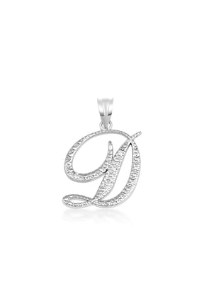 .925 Sterling Silver Cursive Letter Script "D" CZ Initial Pendant Necklace(Pendant Only)
