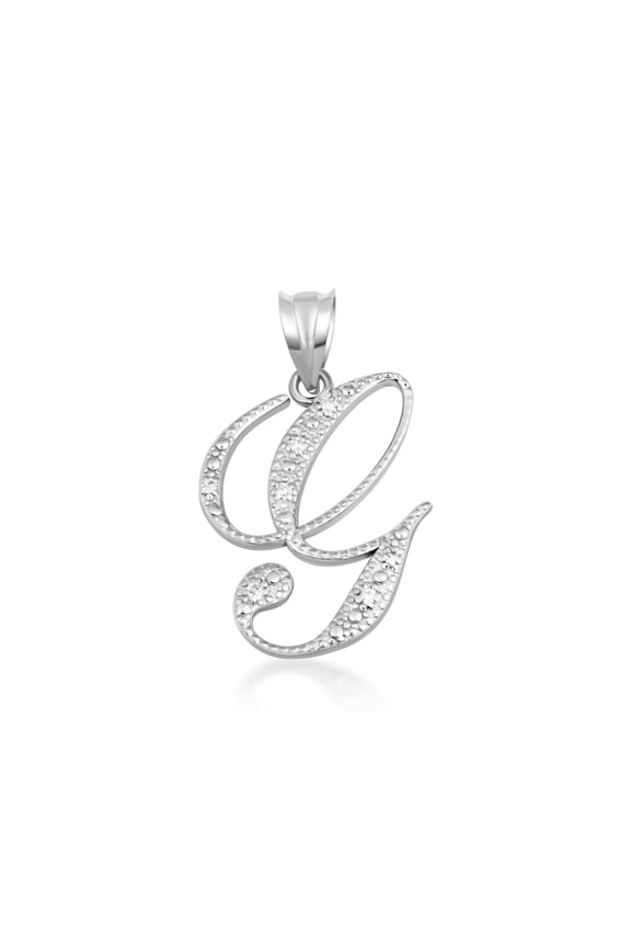 .925 Sterling Silver Cursive Letter Script "G" CZ Initial Pendant Necklace(Pendant Only)