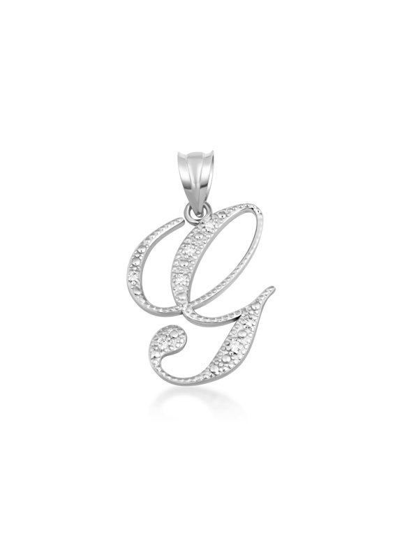 .925 Sterling Silver Cursive Letter Script "G" CZ Initial Pendant Necklace(Pendant Only)