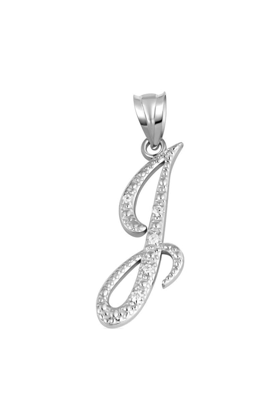 .925 Sterling Silver Cursive Letter Script "J" CZ Initial Pendant Necklace with 18" Chain