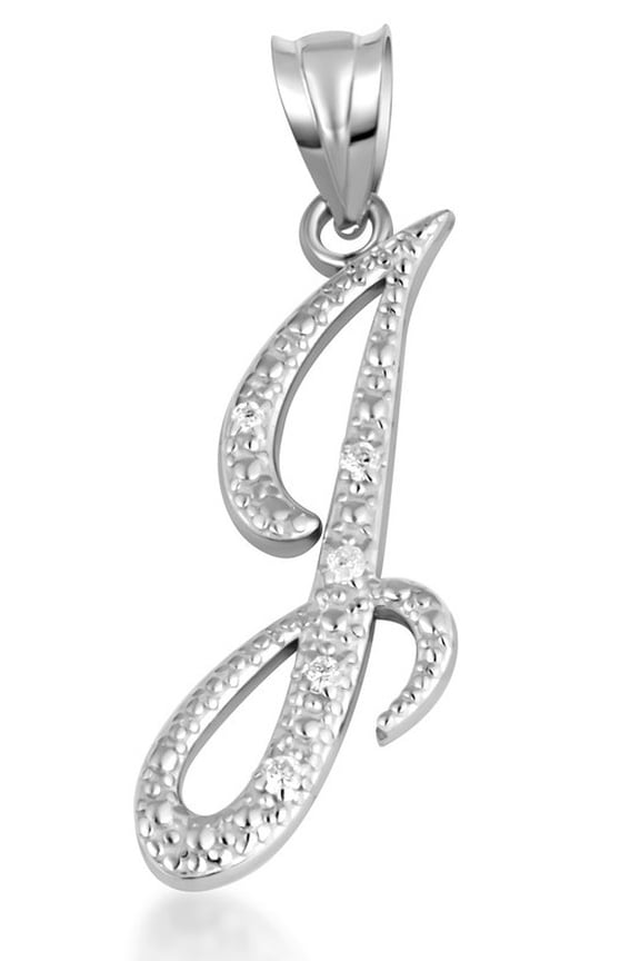 .925 Sterling Silver Cursive Letter Script "J" CZ Initial Pendant Necklace with 20" Chain