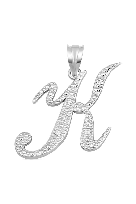 .925 Sterling Silver Cursive Letter Script "K" CZ Initial Pendant Necklace(Pendant Only)