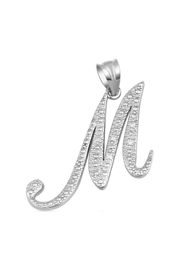 .925 Sterling Silver Cursive Letter Script "M" CZ Initial Pendant Necklace with 20" Chain