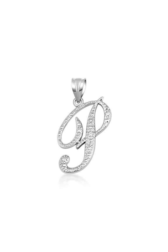 .925 Sterling Silver Cursive Letter Script "P" CZ Initial Pendant Necklace with 22" Chain