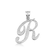 .925 Sterling Silver Cursive Letter Script "R" CZ Initial Pendant Necklace with 22" Chain