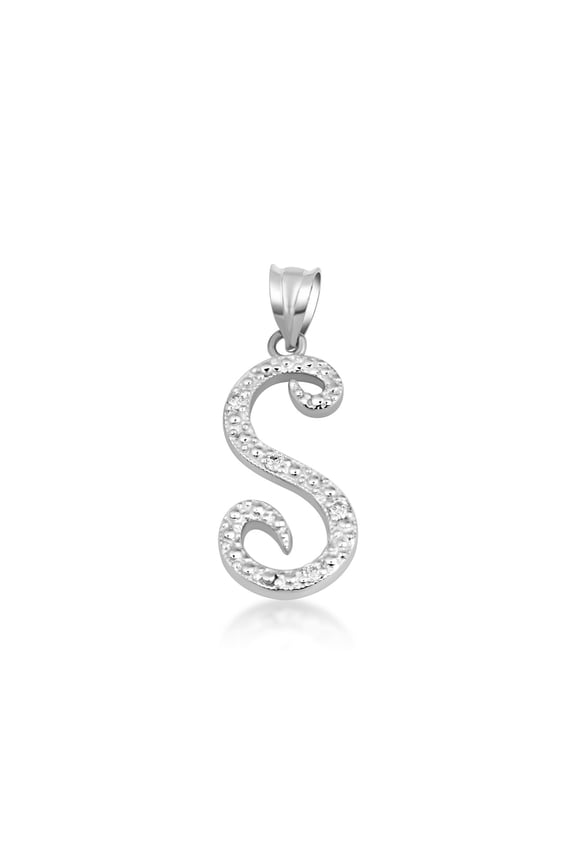 .925 Sterling Silver Cursive Letter Script "S" CZ Initial Pendant Necklace(Pendant Only)