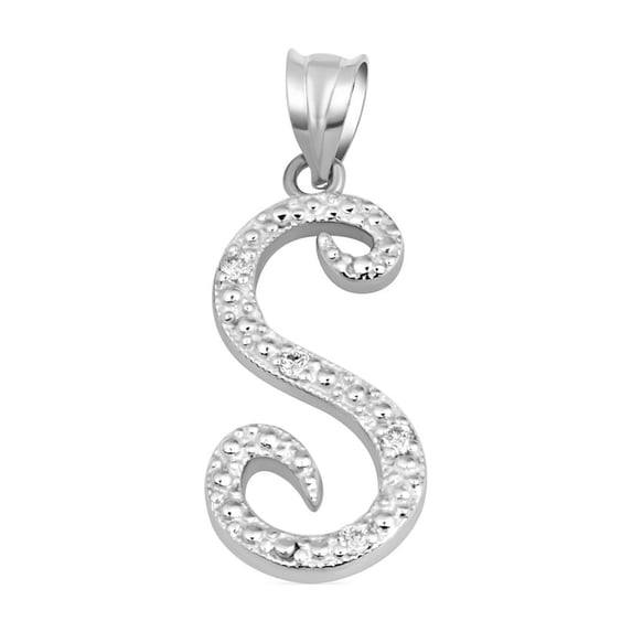 .925 Sterling Silver Cursive Letter Script "S" CZ Initial Pendant Necklace with 16" Chain