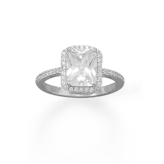 .925 Sterling Silver Cushion CZ with CZ Edge Women's Ring