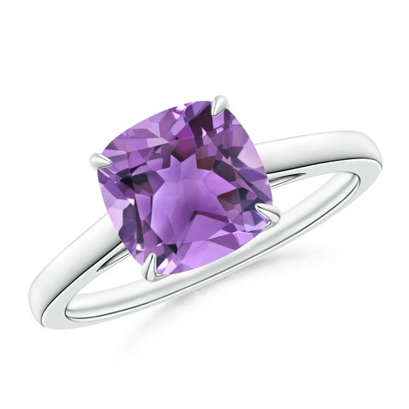 925 Sterling Silver Cushion Cut 7 MM Amethyst Gemstone February Birthstone Solitaire Women Wedding Ring Jewelry Size US- 8
