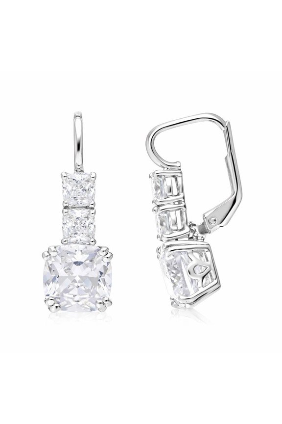 925 Sterling Silver Cushion Cut CZ Drop Hoop Earrings, Elegant Bridal Earrings