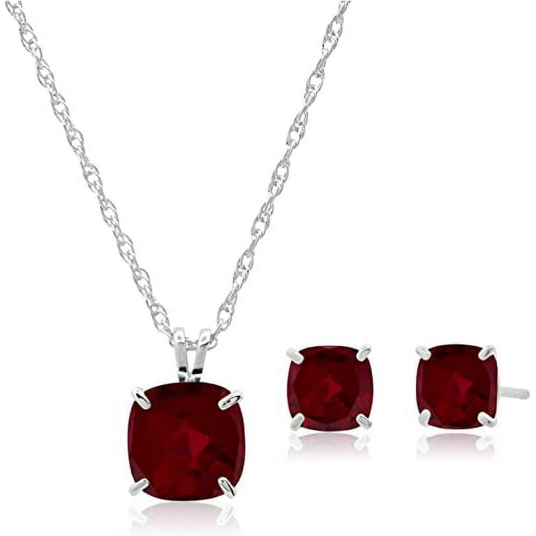 925 Sterling Silver Cushion Cut Garnet Jewelry Set for Women
