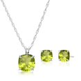 thumbnail image 1 of 925 Sterling Silver Cushion Cut Peridot Jewelry Set for Women August Birthstone Stud Earrings and Pendant Necklace on 18 Inch Chain 6mm & 8mm by MAX + STONE, 1 of 5