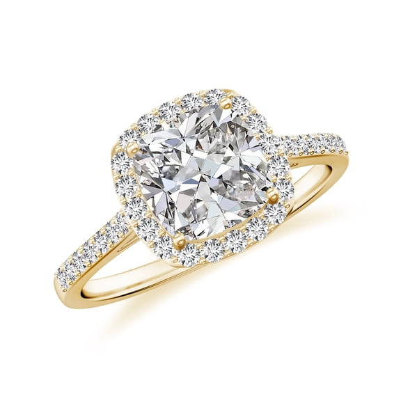 925 Sterling Silver Cushion Shaped Diamond Halo Ring, Moissanite Engagement Ring in Yellow Gold Plated| April Birthstone Wedding Ring, Birthday, Anniversary Jewelry, Ring Size 5