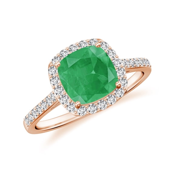 925 Sterling Silver Cushion Shaped Emerald Halo Ring, Moissanite Engagement Ring in Rose Gold Plated| May Birthstone Wedding Ring, Birthday, Anniversary Jewelry, Ring Size 9