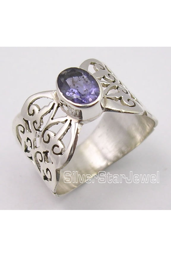925 Sterling Silver Cut Iolite Handcrafted Celtic Ring Size 10 Made In India