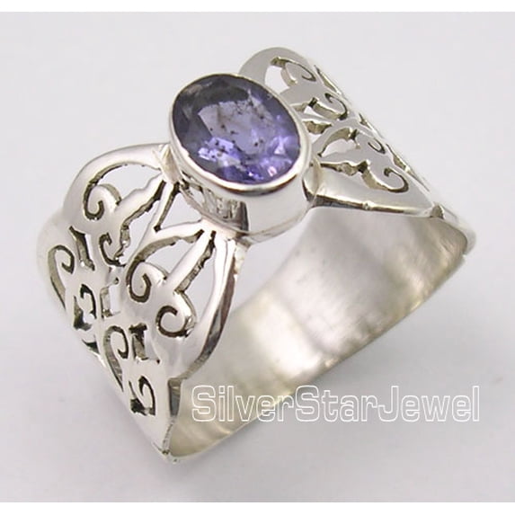925 Sterling Silver Cut Iolite Handcrafted Celtic Ring Size 6 Made In India