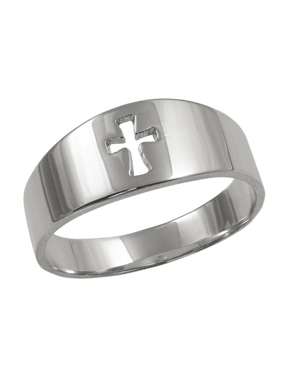 .925 Sterling Silver Cut Out Cross Band Ring (Size 8)