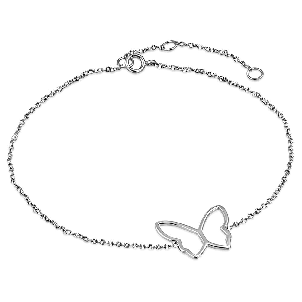 925 Sterling Silver Cut-out Butterfly Anklet Bracelet, 11"