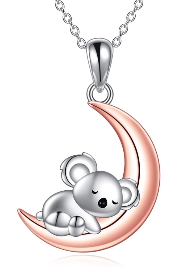 Koala Necklace for Women 925 Sterling Silver Crescent Moon Pendant for Women Koala Bear Jewelry Gifts for Women