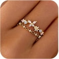 thumbnail image 1 of 925 Sterling Silver Cute Butterfly Daisy Flower Rings for Women 14K Gold Plated 2 Layered Colorful Opal CZ Floral Boho Stackable Statement Ring Jewelry Birthday Gifts to Daughter, 1 of 11