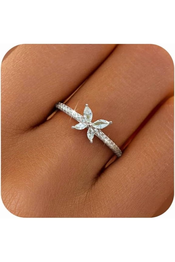 925 Sterling Silver Cute Butterfly Rings for Women Dainty 14k Gold Plated CZ Rhinestone Insect Stacking Promise Ring Mother Daughter Ring Jewelry Christmas Gifts for Friends