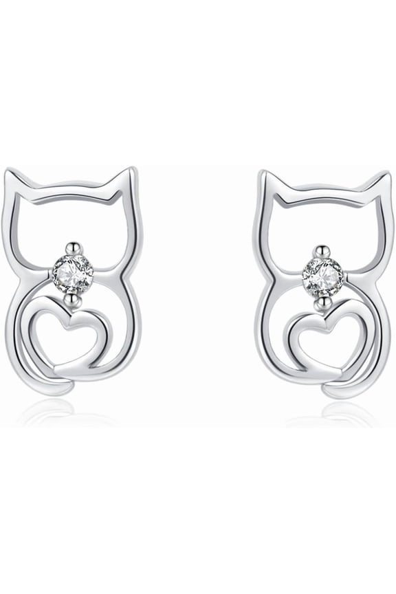 925 Sterling Silver Cute Cat Stud Earrings for Women Teens Cat Dog Stud Earrings