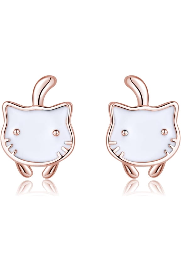 925 Sterling Silver Cute Cat Studs Earrings for Women Teens White Cat Earrings Studs Cat Gift for Cat Lovers