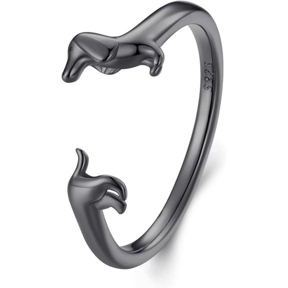 925 Sterling Silver Cute Dachshund Open Rings Puppy Dog Adjustable Rings for Women Animal Stacking Rings Statement Rings Fine Jewelry
