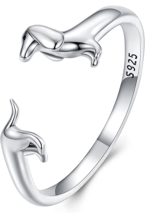 925 Sterling Silver Cute Dachshund Open Rings Puppy Dog Adjustable Rings for Women Animal Stacking Rings Statement Rings Fine Jewelry