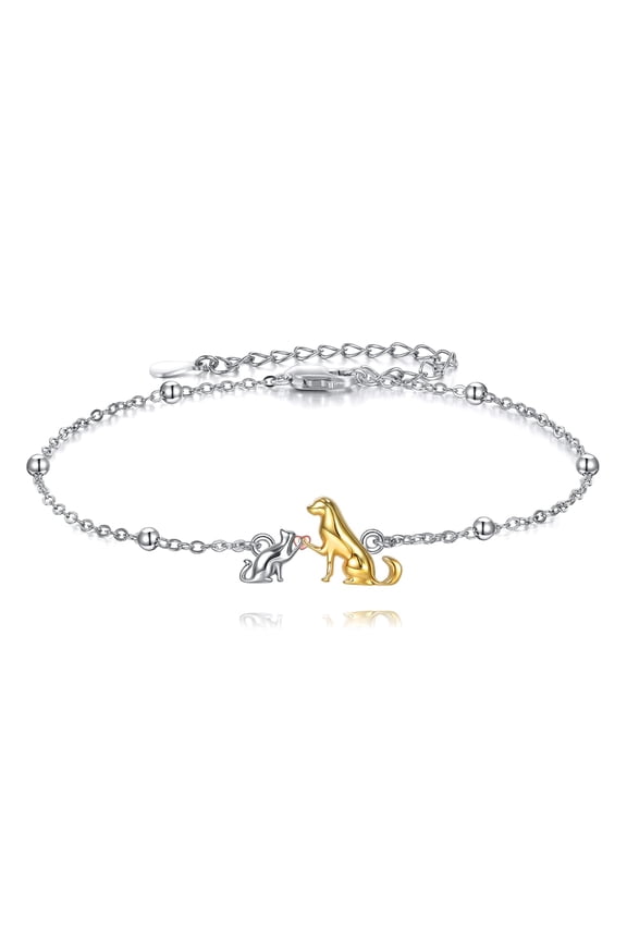 925 Sterling Silver Cute Dog and Cat Friendship Link Adjustable Bracelet Birthday Jewelry Gifts for Women - Style 2