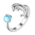 thumbnail image 1 of 925 Sterling Silver Cute Dolphin Ring Open Adjustable Blue Crystal Moonstone Jewelry Women Birthday Gift, 1 of 8