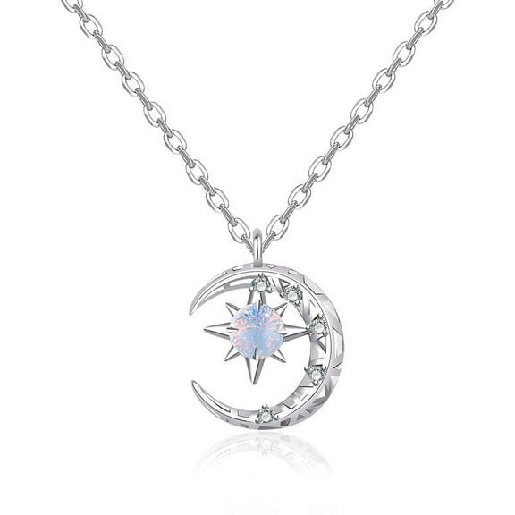 925 Sterling Silver Cute Moon Crystal Pendant Necklace For Women Wedding Engagement Valentines Day Gift Fashion Jewelry