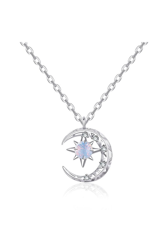 925 Sterling Silver Cute Moon Crystal Pendant Necklace For Women Wedding Engagement Valentines Day Gift Fashion Jewelry