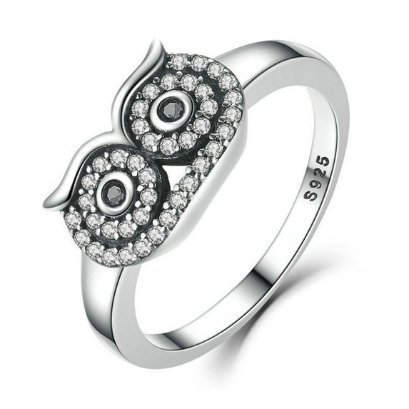925 Sterling Silver Cute Owl Stackable Finger Ring
